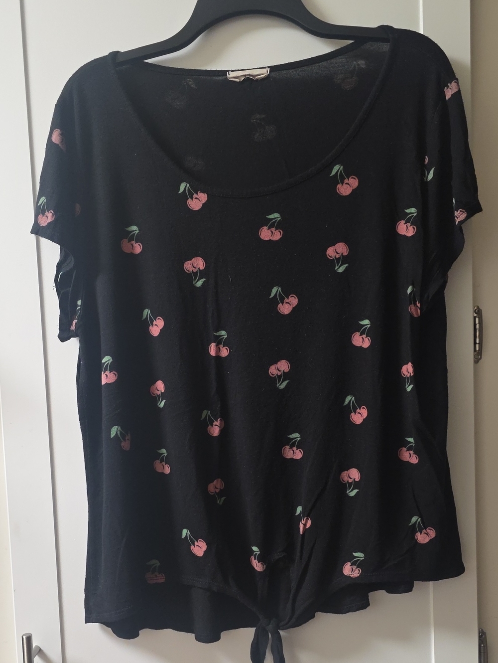 french pastry Black Cherry-Print Tie-Front Short Sleeve Tee Size 2X